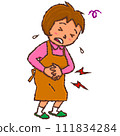 Housewife holding the affected area due to abdominal pain 111834284
