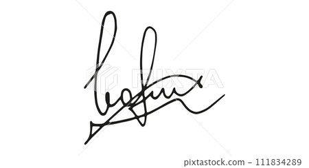 Fake signature hand drawn sample own autograph. Fictitious handwritten signature. Black ink. Scribble for sample contracts documents certificates or letters. Vector illustration. 111834289