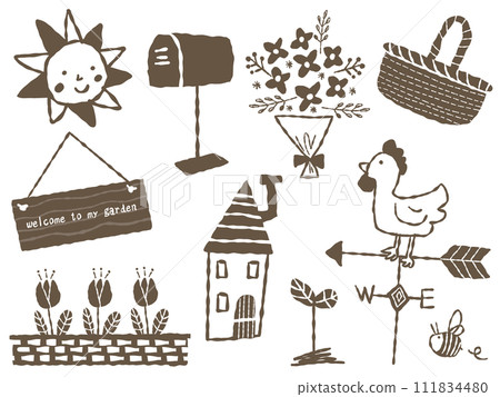 Simple line drawing garden illustration material Simple line drawing garden illustration material 111834480