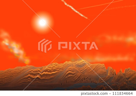 紅色星球的陸地和天空(深橙色) 紅色星球的陸地和天空(深橙色) 111834664