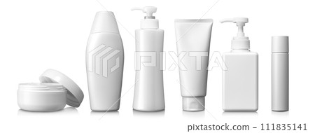Bottles of various skin care cosmetics Bottles of various skin care cosmetics 111835141