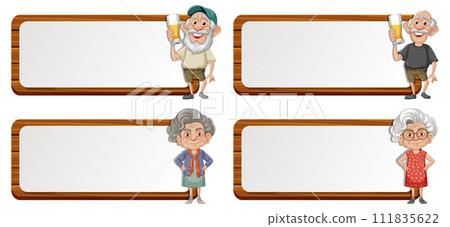 Happy Senior Couples with Blank Banners Happy Senior Couples with Blank Banners 111835622