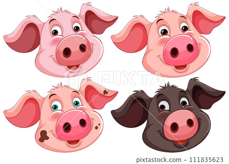 Cartoon Pig Faces Expressions Set 111835623