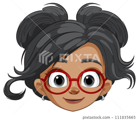 Cheerful Cartoon Girl with Glasses Cheerful Cartoon Girl with Glasses 111835665