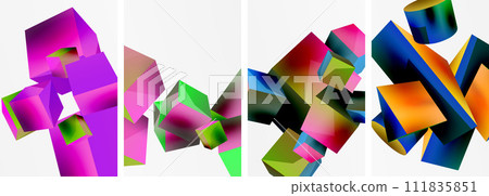 Flying 3d shapes, cubes and other geometric elements background design for wallpaper, business card, cover, poster, banner, brochure, header, website 111835851