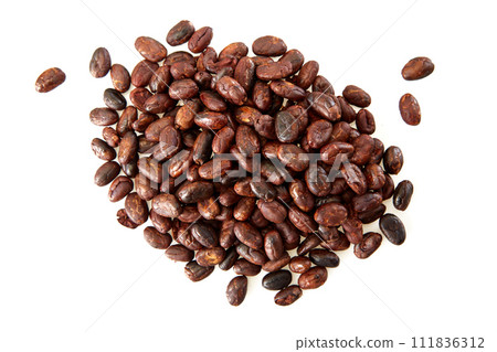 Dried cocoa beans isolated on white background 111836312