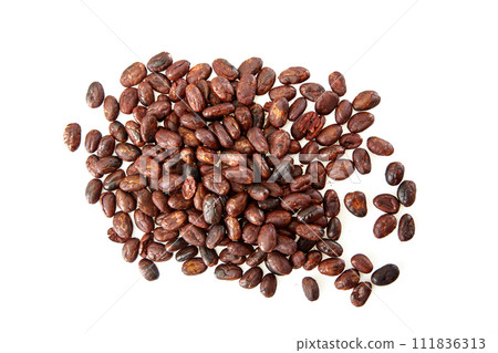 Dried cocoa beans isolated on white background Dried cocoa beans isolated on white background 111836313