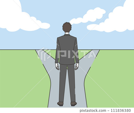 Businessman at a crossroads in life 111836380