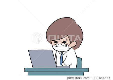Illustration of a male employee who is not feeling well but cannot take time off from work Illustration of a male employee who is not feeling well but cannot take time off from work 111836443