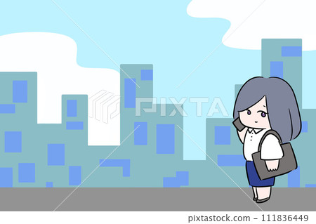 Illustration of a smiling and refreshing female office worker doing outside sales 111836449