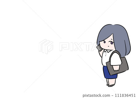 A female office worker who is faced with an impossible task, white background and blank space 111836451