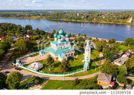 Summer aerial view of Resurrection Cathedral in Tutayev, Russia Summer aerial view of Resurrection Cathedral in Tutayev, Russia 111836556