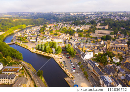 Aerial view of Lannion city on the Lege river, Brittany region 111836732