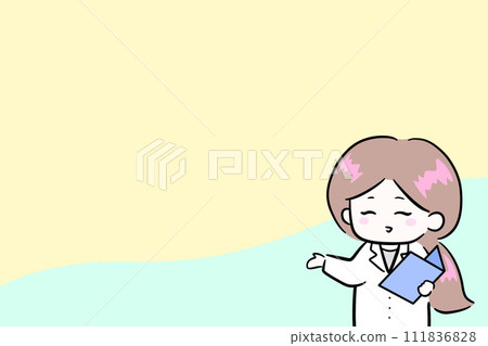 Illustration of a female doctor explaining with a smile Illustration of a female doctor explaining with a smile 111836828