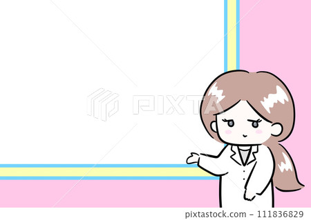 一位女醫生在背景中以白板進行解釋的插圖 一位女醫生在背景中以白板進行解釋的插圖 111836829