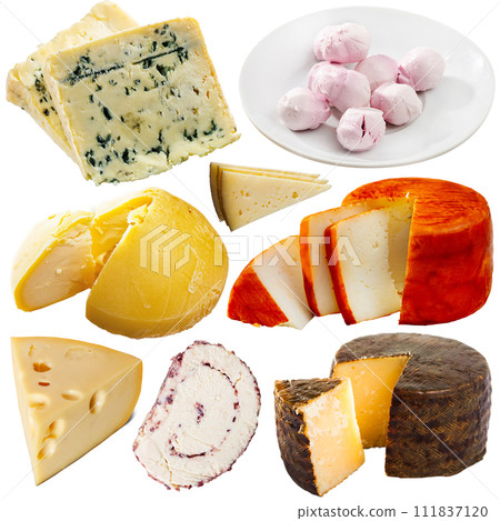 Collage of cheeses isolated on white 111837120