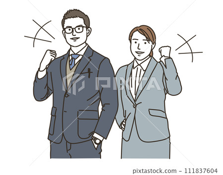Male and female business people doing guts pose 111837604