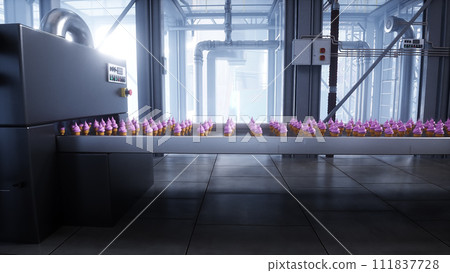 Ice cream production line. Factory. 3d rendering. Ice cream production line. Factory. 3d rendering. 111837728