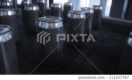 food metallic jar. Factory. Production line. 3d rendering. 111837767