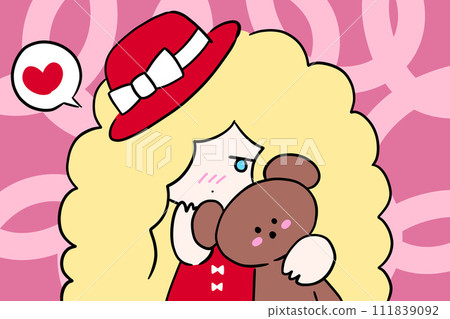 Illustration of a shy blonde hair girl Illustration of a shy blonde hair girl 111839092