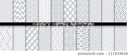 Geometric set of seamless gray and white patterns. Simple vector graphics. 111839636