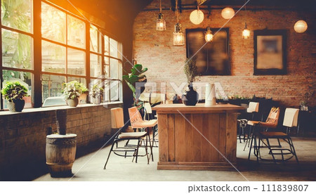 Illustration of a cafe before opening 111839807