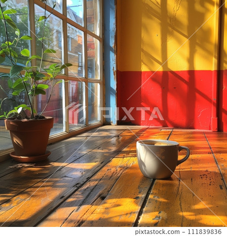 AI-generated content. Coffee break in cozy cafe and natural background. 111839836