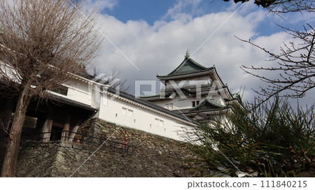 A castle towering under clear skies: Wakayama Castle’s castle tower 111840215