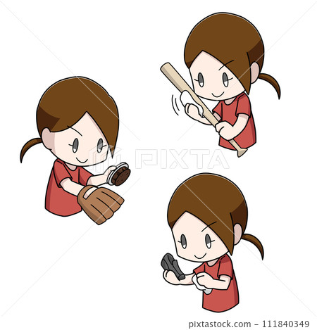 3種照顧棒球器材的女性插圖 111840349