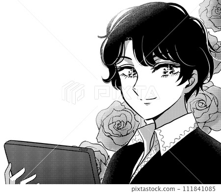 黑白卡通廣告橫幅，上面有一個微笑的自由職業帥哥 111841085