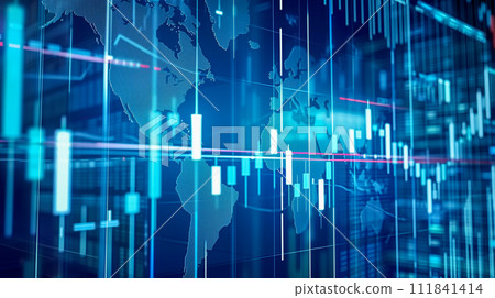 Stock price chart and world map output on monitor 111841414