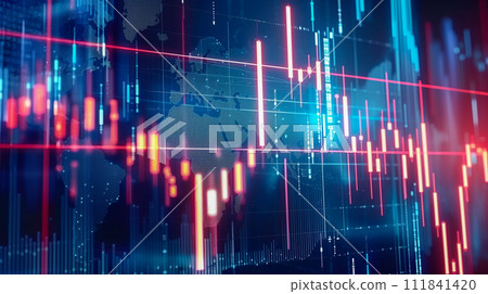 Stock price chart and world map output on monitor Stock price chart and world map output on monitor 111841420