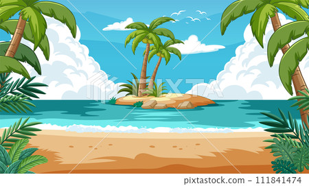 Tropical Island Paradise Vector Illustration Tropical Island Paradise Vector Illustration 111841474