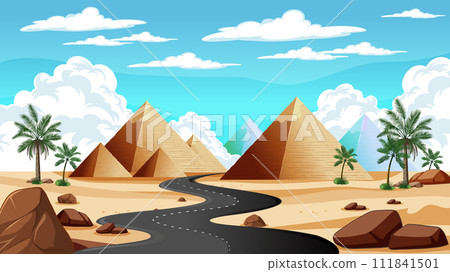 Desert Road Leading to Ancient Pyramids 111841501
