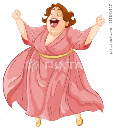 Joyful Woman Celebrating in Pink Robe Joyful Woman Celebrating in Pink Robe 111841507