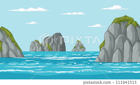 Serene Ocean Cliffs Vector Illustration Serene Ocean Cliffs Vector Illustration 111841515
