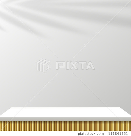 Modern white and gold cylinder pedestal podium. Cosmetic banner display. Vector Modern white and gold cylinder pedestal podium. Cosmetic banner display. Vector 111841561