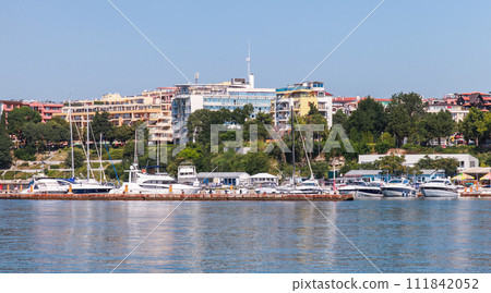 Nessebar old town marina, Bulgaria, Back sea coastal landscape photo 111842052