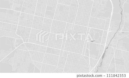 Background San Miguel de Tucuman map, Argentina, white and light grey city poster. Vector map with roads and water. Widescreen proportion, flat design roadmap. 111842353