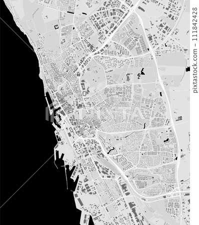 Helsingborg map, Sweden. Grayscale city map, vector streetmap. Helsingborg map, Sweden. Grayscale city map, vector streetmap. 111842428