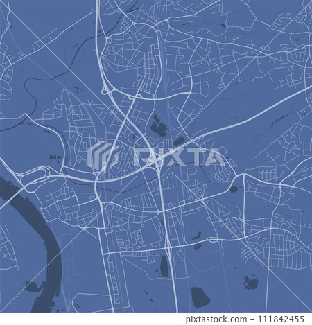 Blue Leverkusen map, city in Germany. Streetmap municipal area. Blue Leverkusen map, city in Germany. Streetmap municipal area. 111842455
