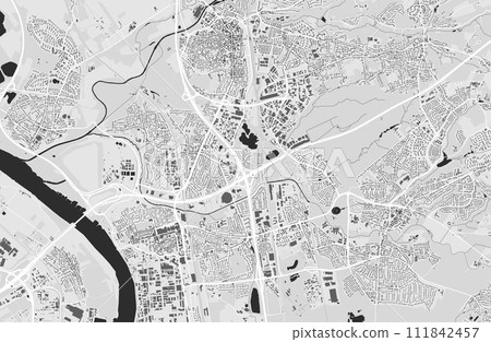 Leverkusen map, Germany. Grayscale city map, vector streetmap. 111842457