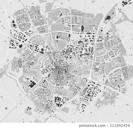 Lund map, Sweden. Grayscale city map, vector streetmap. Lund map, Sweden. Grayscale city map, vector streetmap. 111842459
