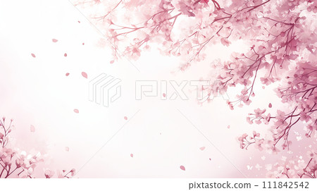 Frame with falling cherry blossom petals 111842542