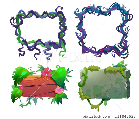 Jungle frame and border plate game ui design set Jungle frame and border plate game ui design set 111842623
