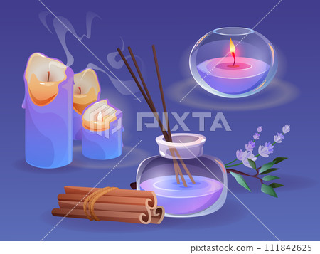 Aromatic candles set isolated on blue background 111842625