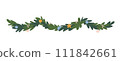 Evergreen garland with leaves and ornaments  111842661