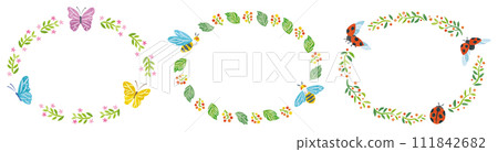 Spring Insects Butterfly Bee Ladybug Round Frame Set Horizontal Spring Insects Butterfly Bee Ladybug Round Frame Set Horizontal 111842682