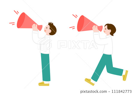 Illustration material of students cheering with a megaphone Illustration material of students cheering with a megaphone 111842773