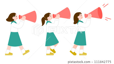 Illustration material of students cheering with a megaphone Illustration material of students cheering with a megaphone 111842775